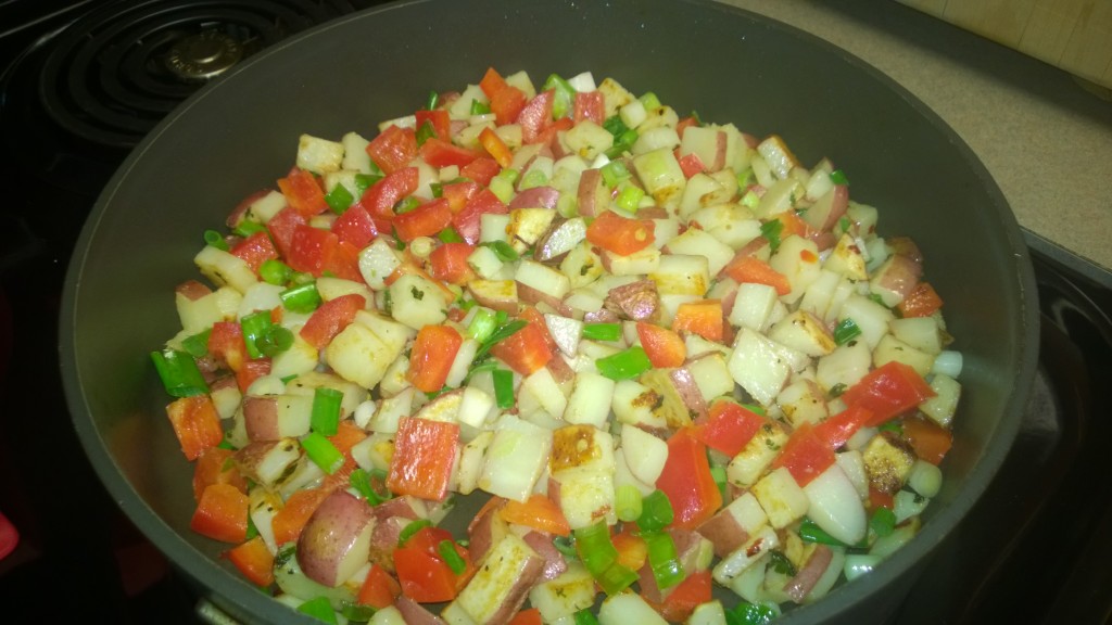 Combine the potatoes and veggies so you get a good mix